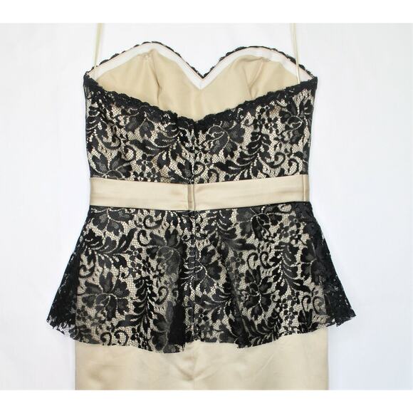 Impression Size 6 Strapless Satin & Lace Peplum Black Mini Dress Lined Sexy Prom - Picture 6 of 8